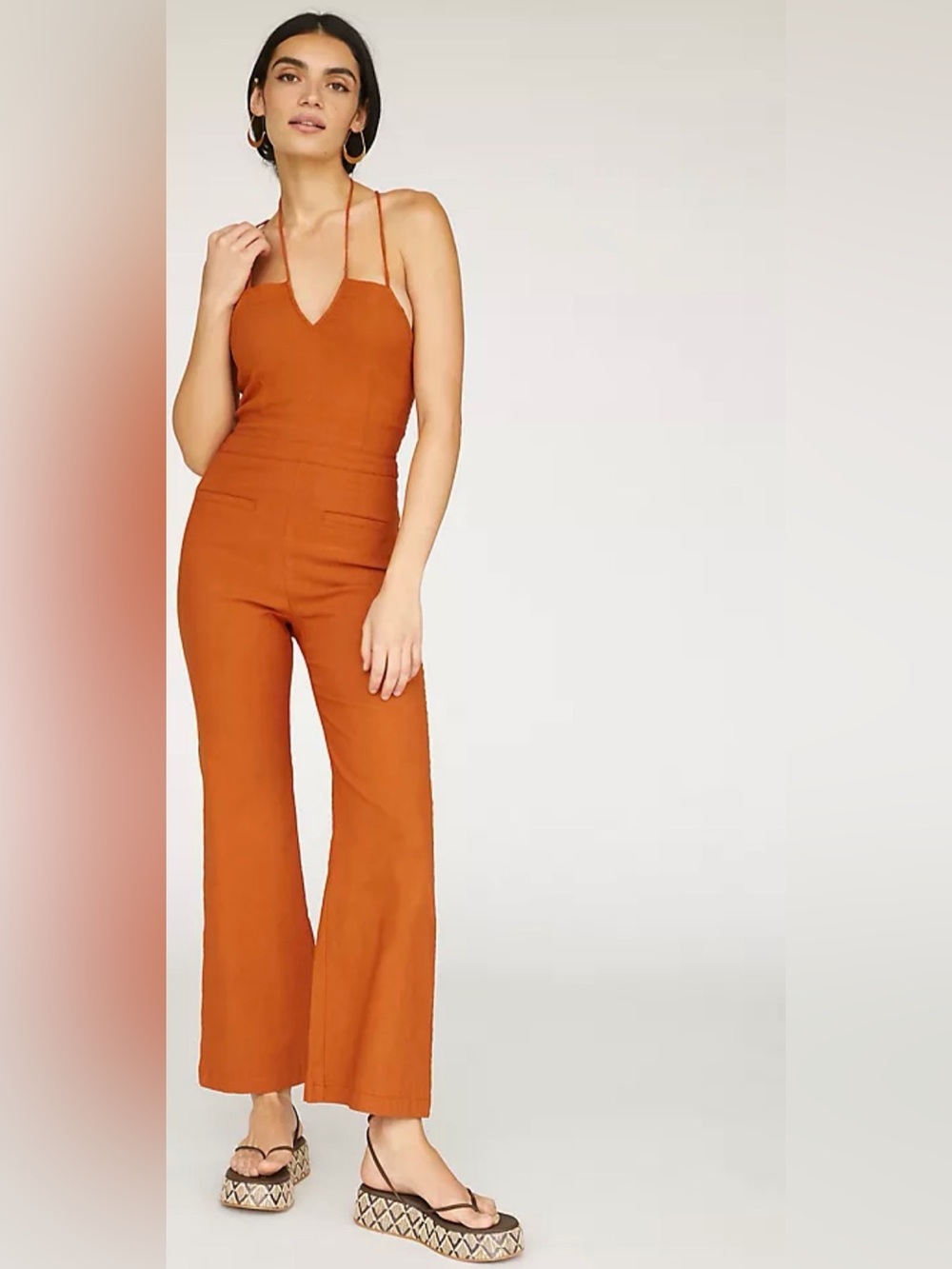 Anthropologie Maeve Cedar Halter Strappy Retro Jumpsuit Size 4